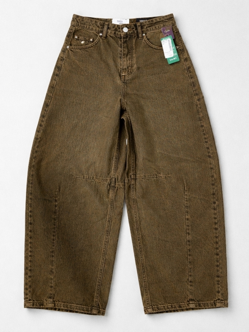 Twik Texas Horseshoe Jeans Brown Barrel Leg | Size 24 | New With Tags